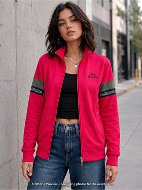 Kappa Women’s L Red Logo Tape Y2K Track Jacket Blokecore Streetwear